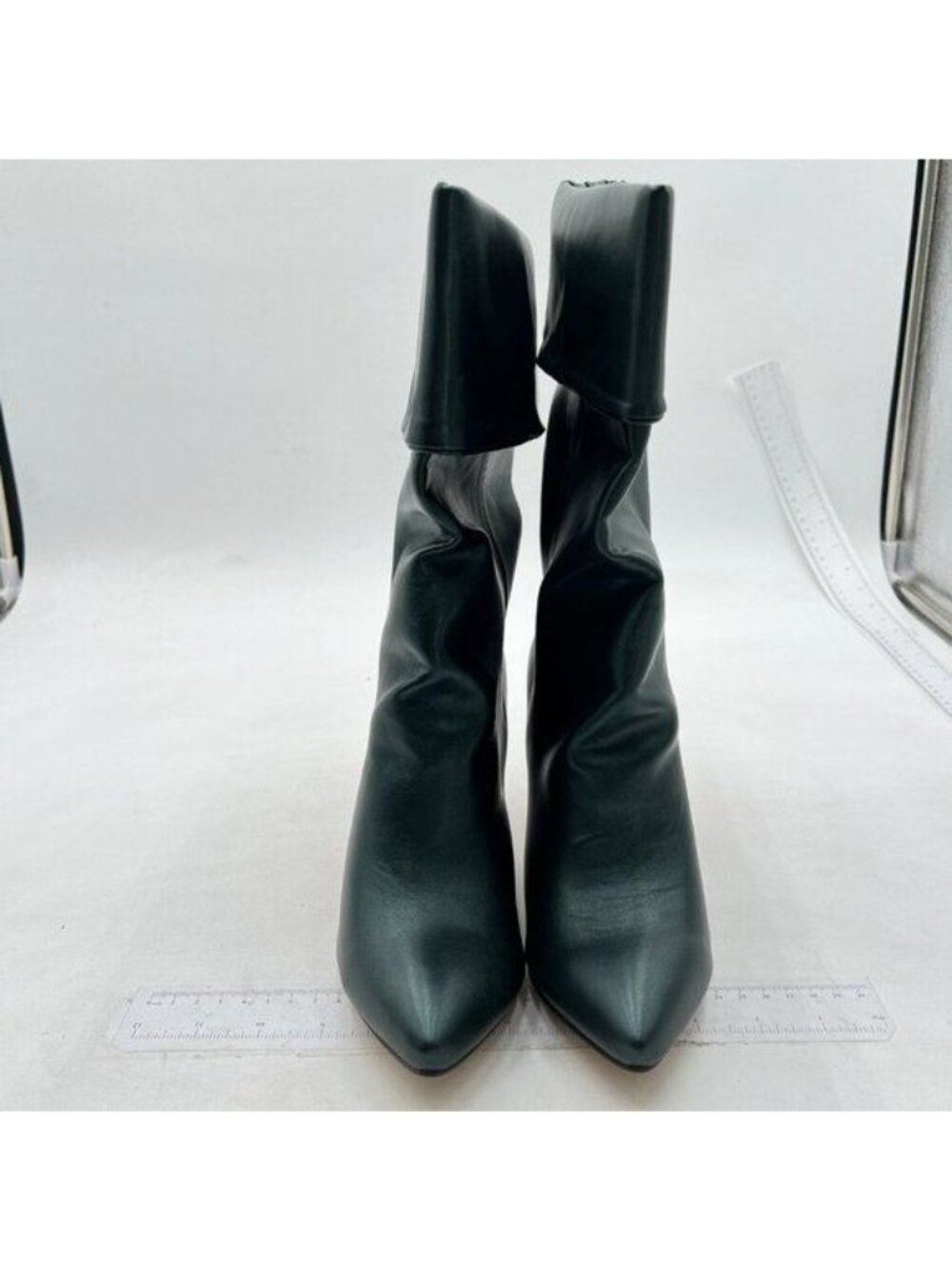 Women Knee High Boots  Stiletto High Heel Pull on Long Boots Pointed Toe Green
